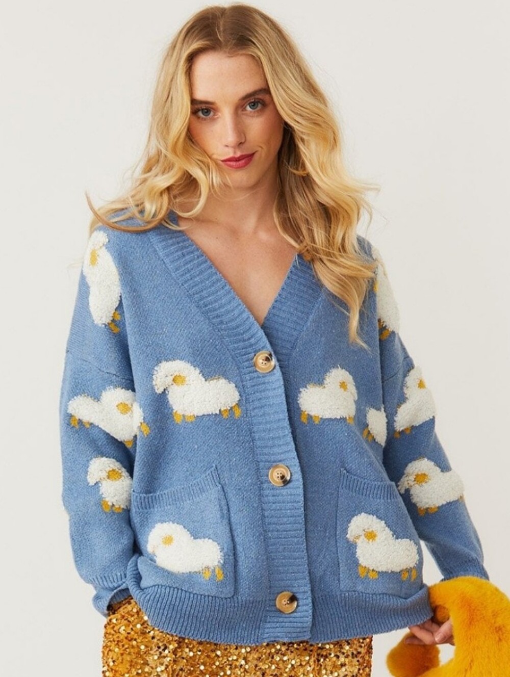🐑Cottagecore Jayley Blue Lamb Oversized Button Front Cardigan! Y2K Sweater ✨